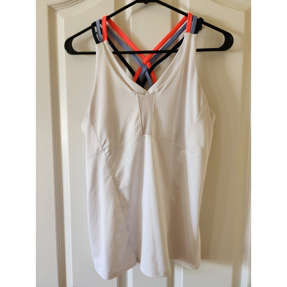 Lucky in Love Women White Tennis Tank Top Strappy Criss Cross Back Size L 12